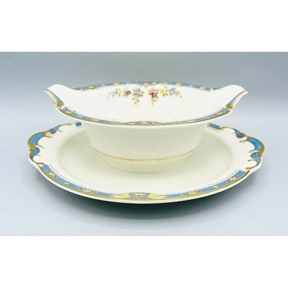 Royal Ivory KPM Chesly Gravy Dish Blue Floral Gold Trim Czech Germany Sauce Bowl - Picture 2 of 7